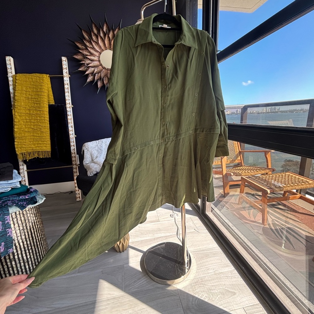 TopShop Olive Green Asymmetrical Shirt Dress
